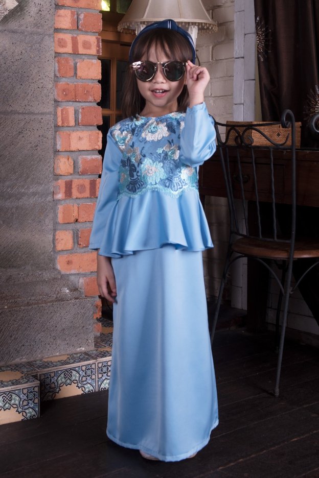 Abaya Lace Louise Kids - Ice Blue