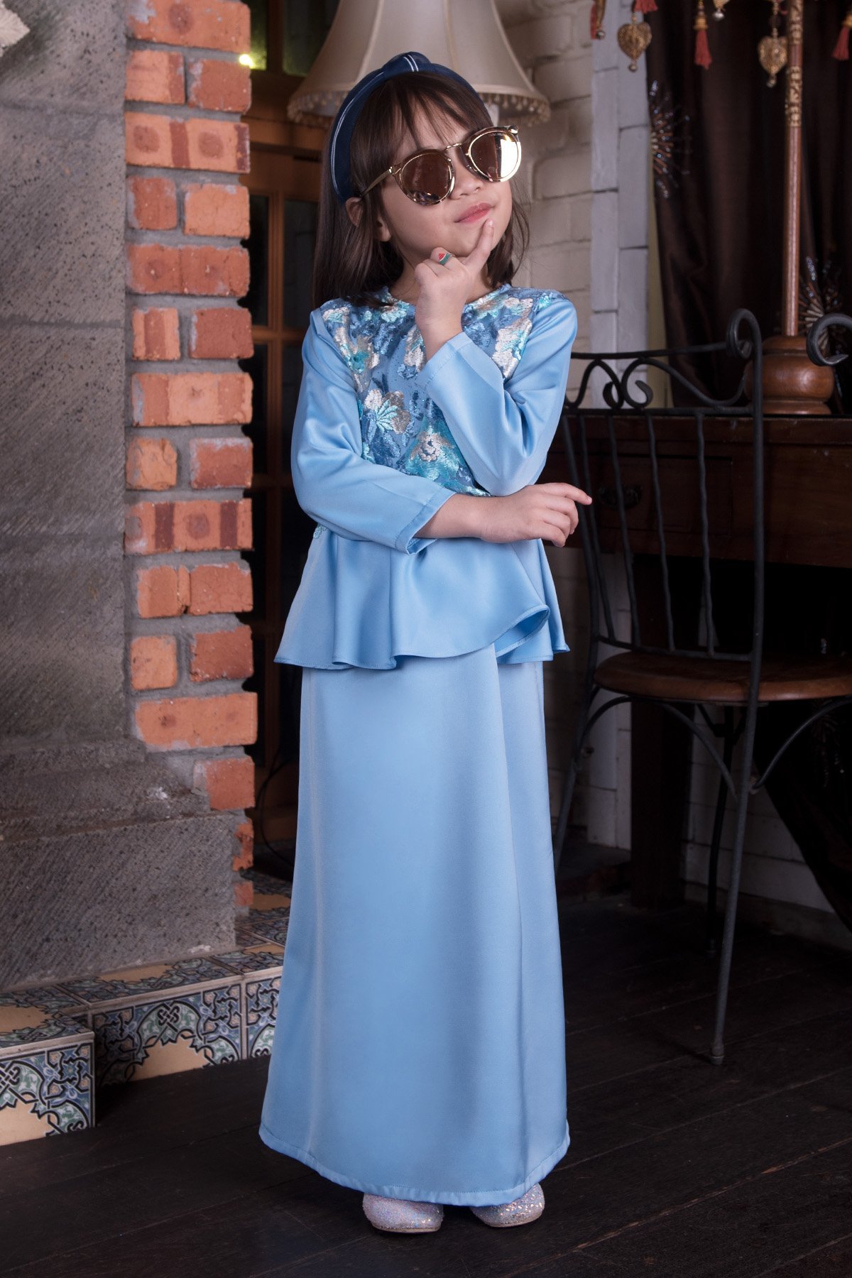 Abaya Lace Louise Kids - Ice Blue
