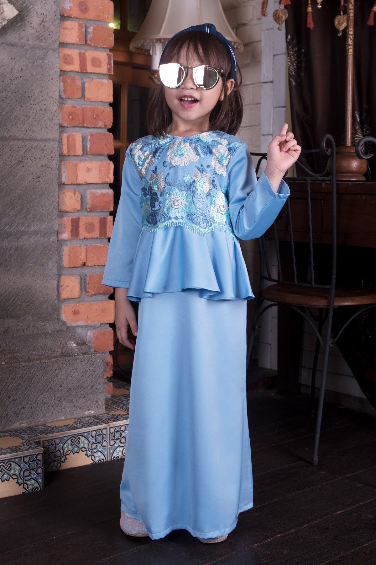Abaya Lace Louise Kids - Ice Blue