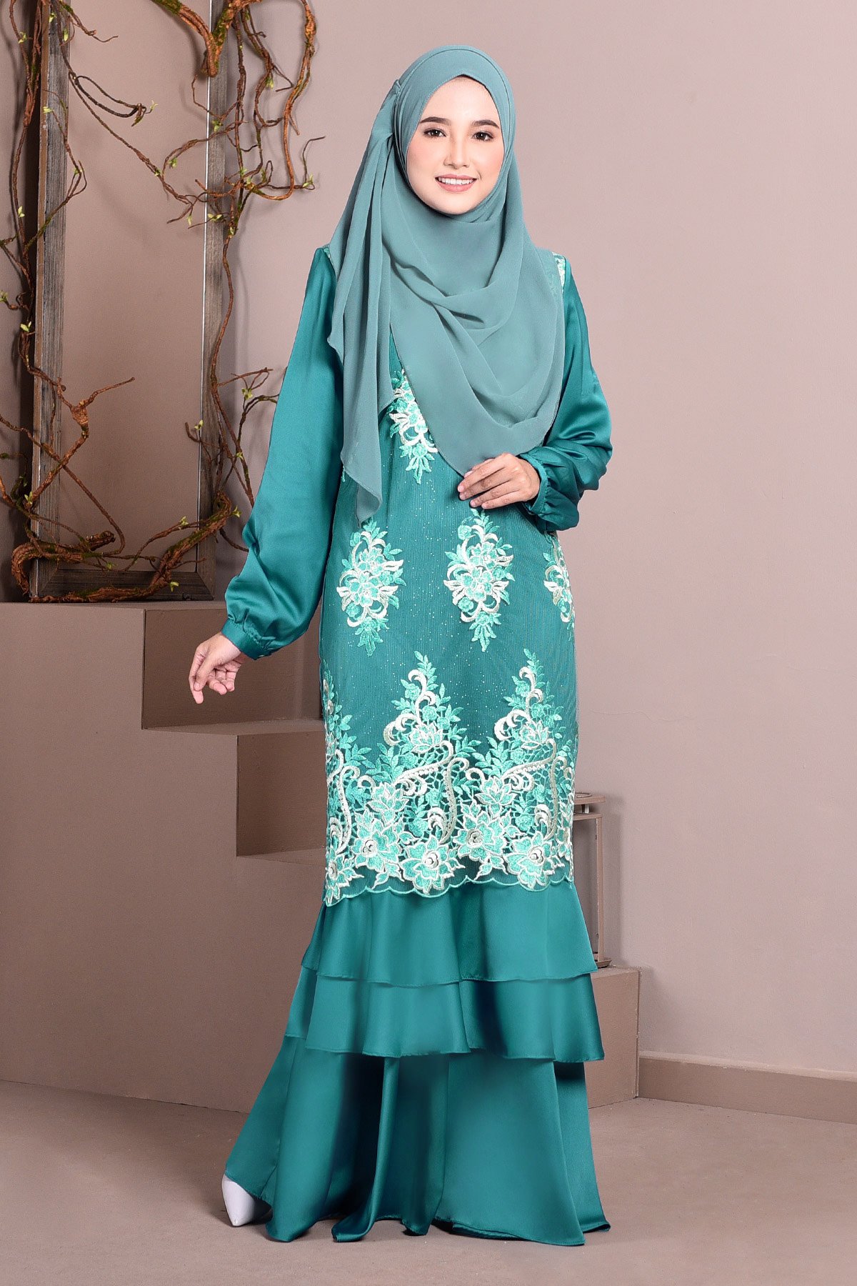 Abaya Lace Lyon - Aqua Green