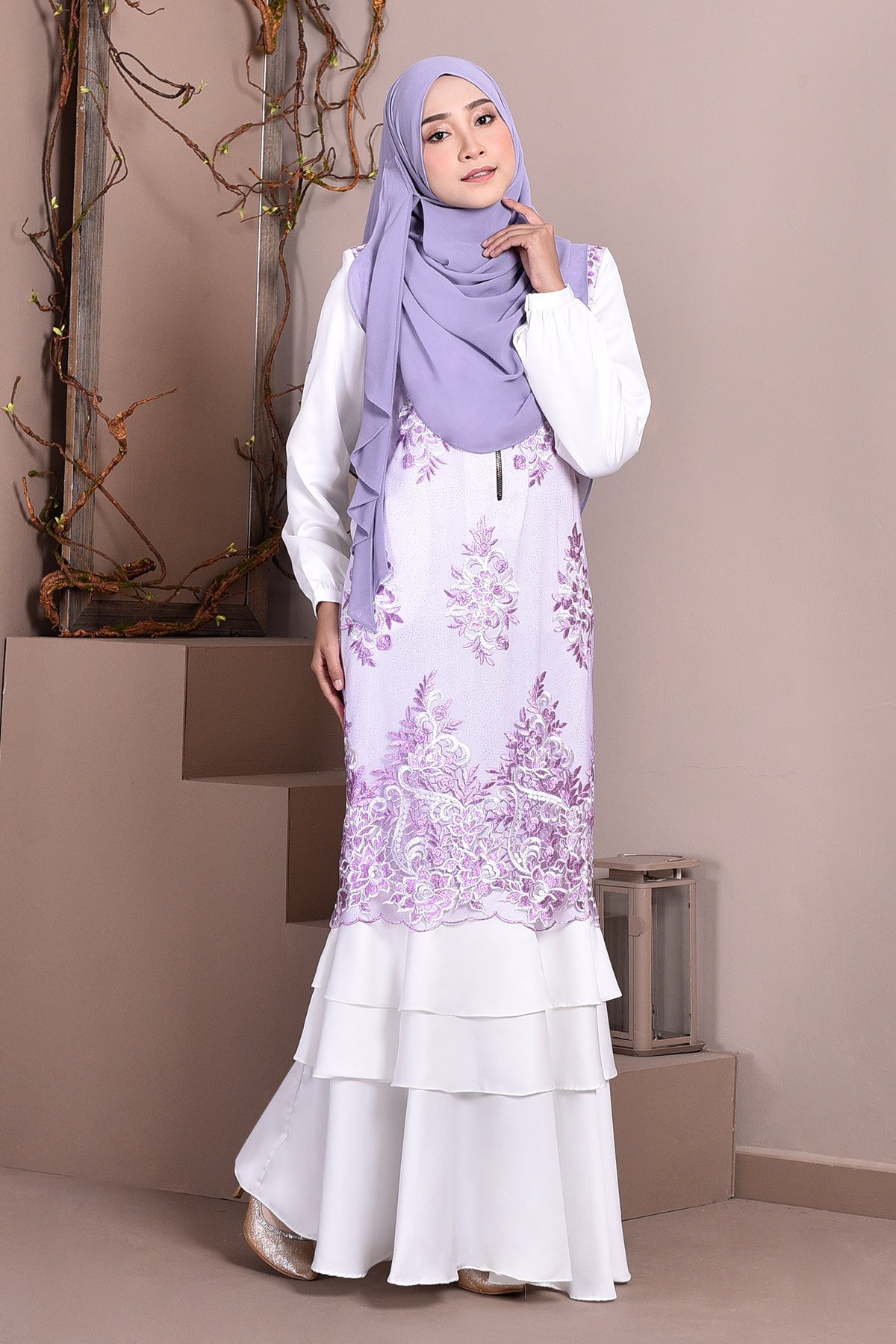 Abaya Lace Lyon - Lilac Cotton