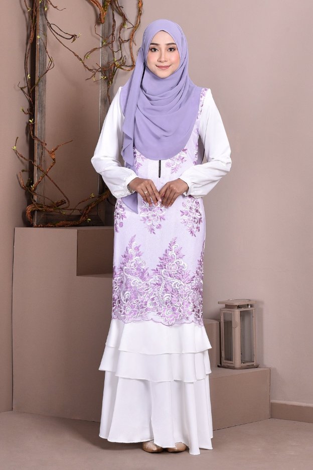 Abaya Lace Lyon - Lilac Cotton