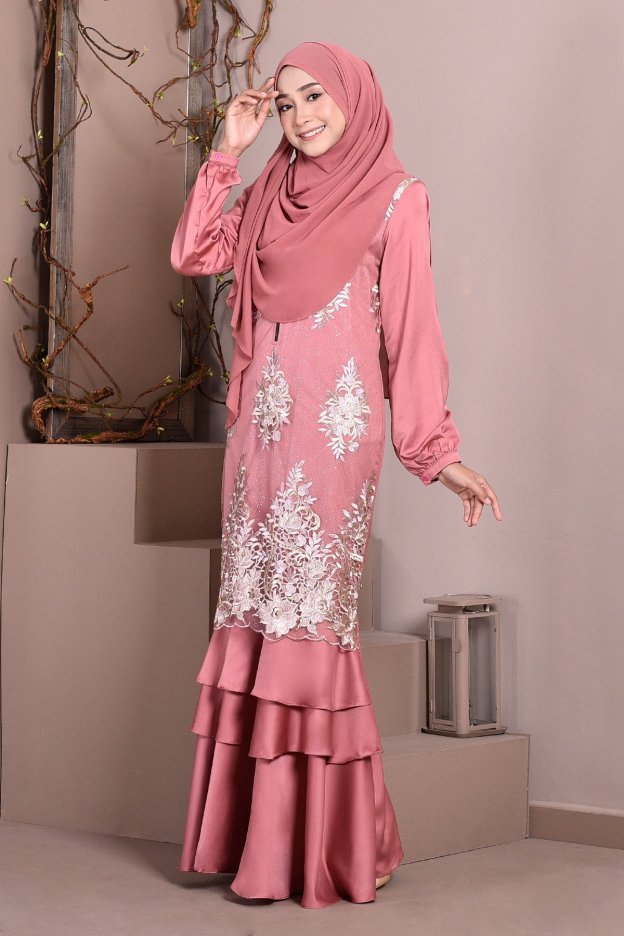 Abaya Lace Lyon - Salmon Pink