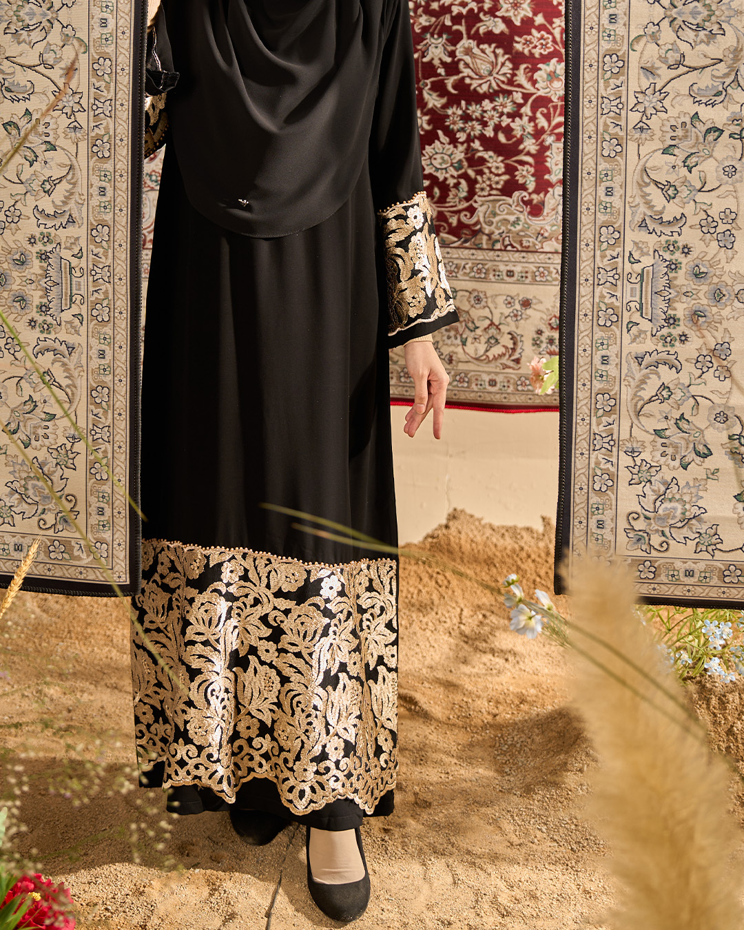 Abaya Lace Rifaya - Gold Black