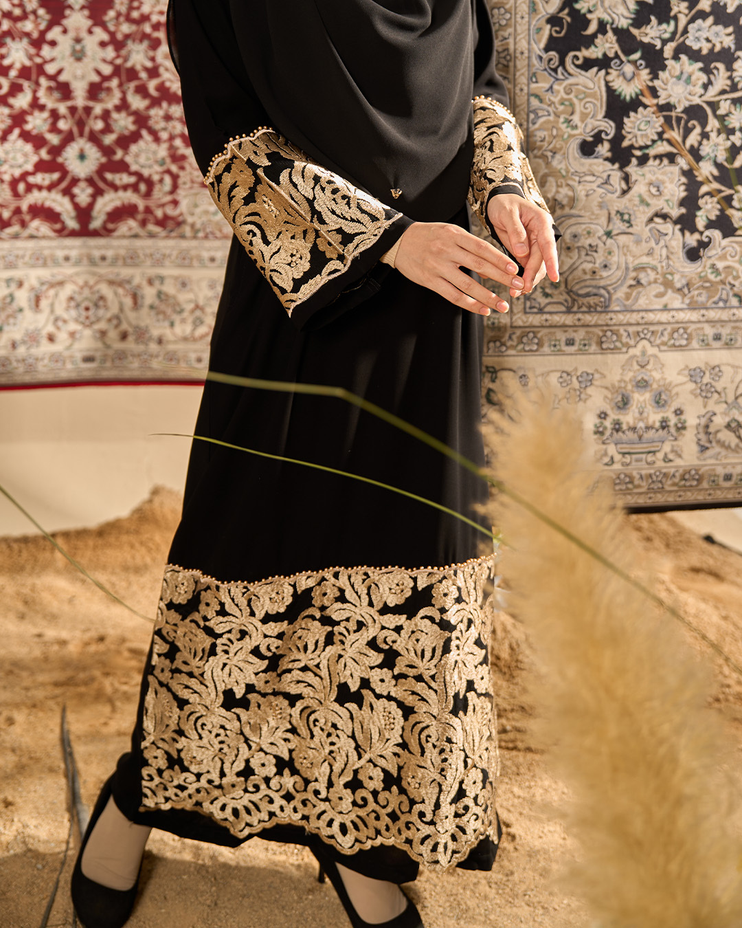 Abaya Lace Rifaya - Gold Black