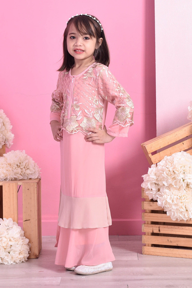 Abaya Lace Romane Kids - Peach Melon