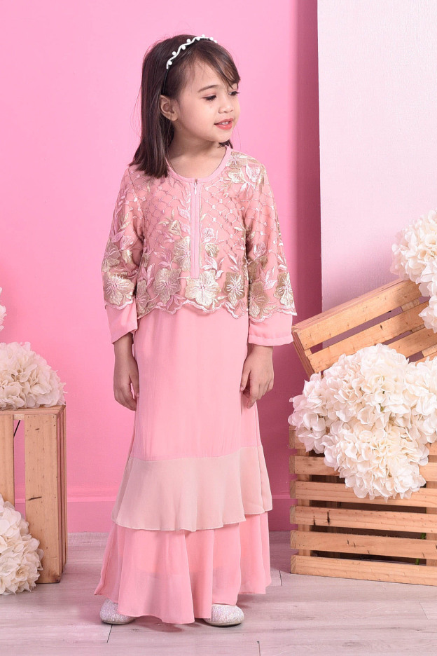 Abaya Lace Romane Kids - Peach Melon