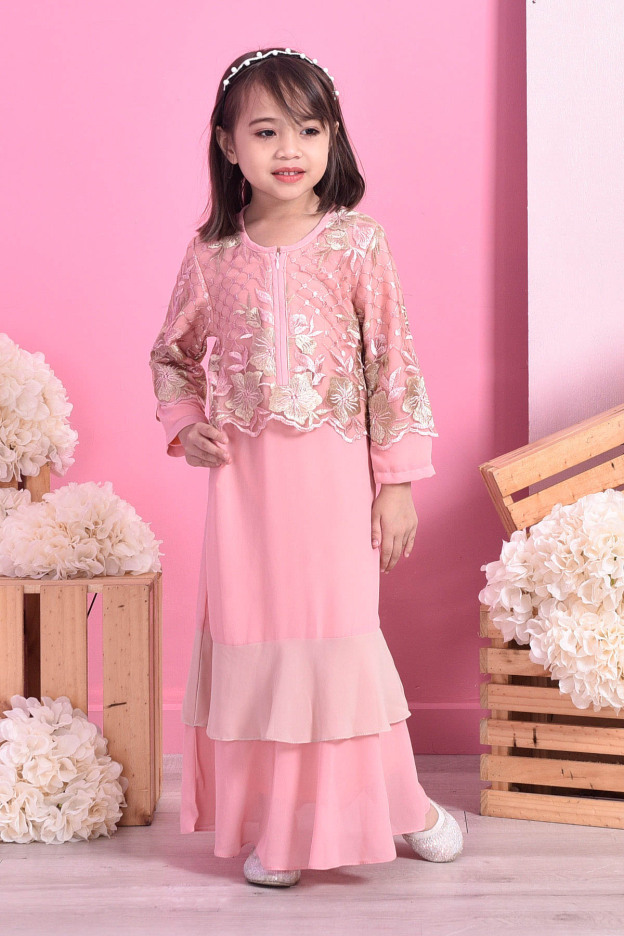 Abaya Lace Romane Kids - Peach Melon