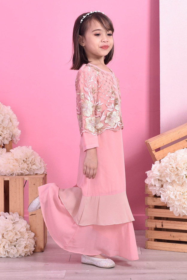 Abaya Lace Romane Kids - Peach Melon