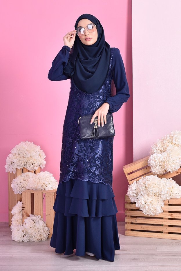 Abaya Lace Ruffle Laura - Deep Blue