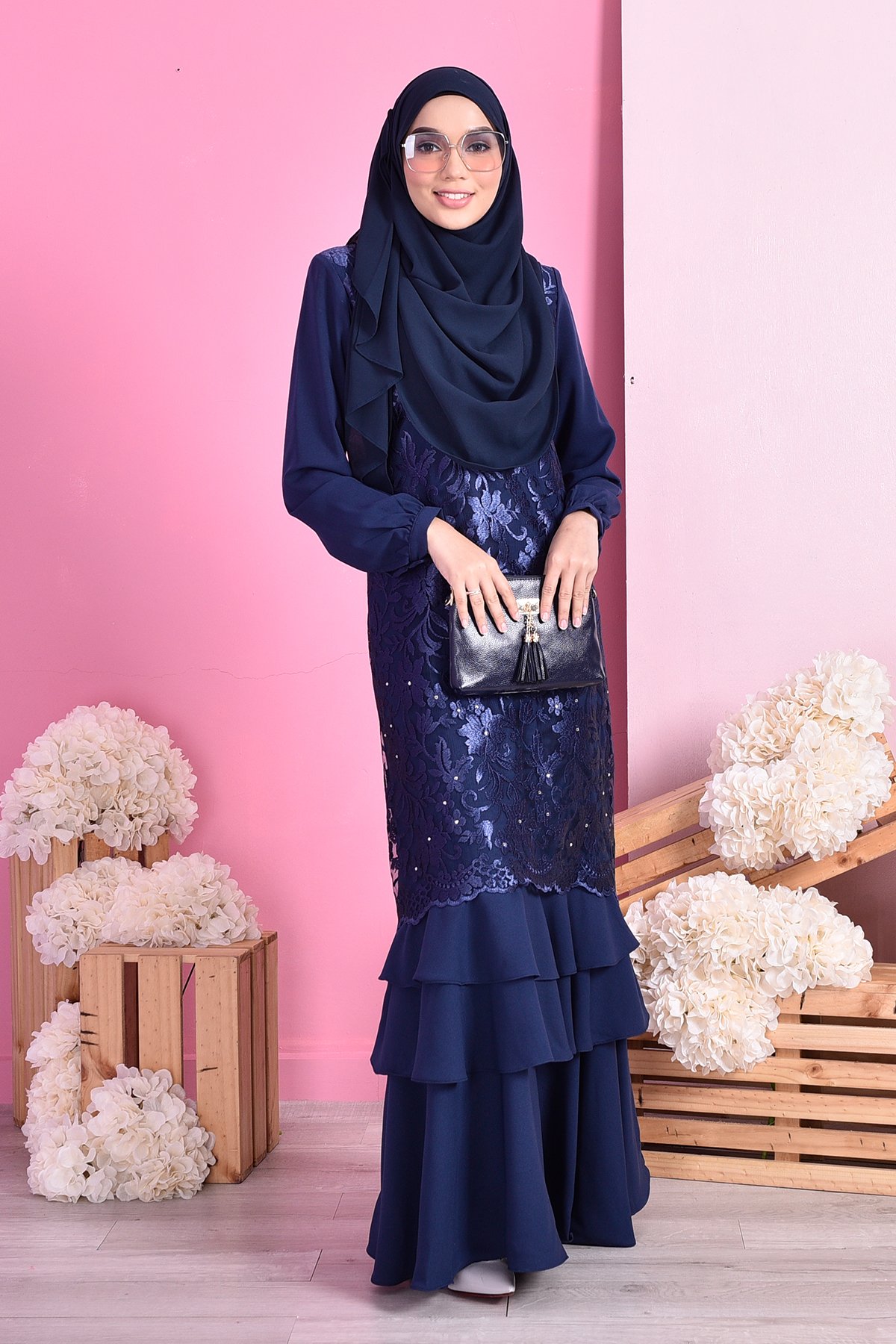 Abaya Lace Ruffle Laura - Deep Blue