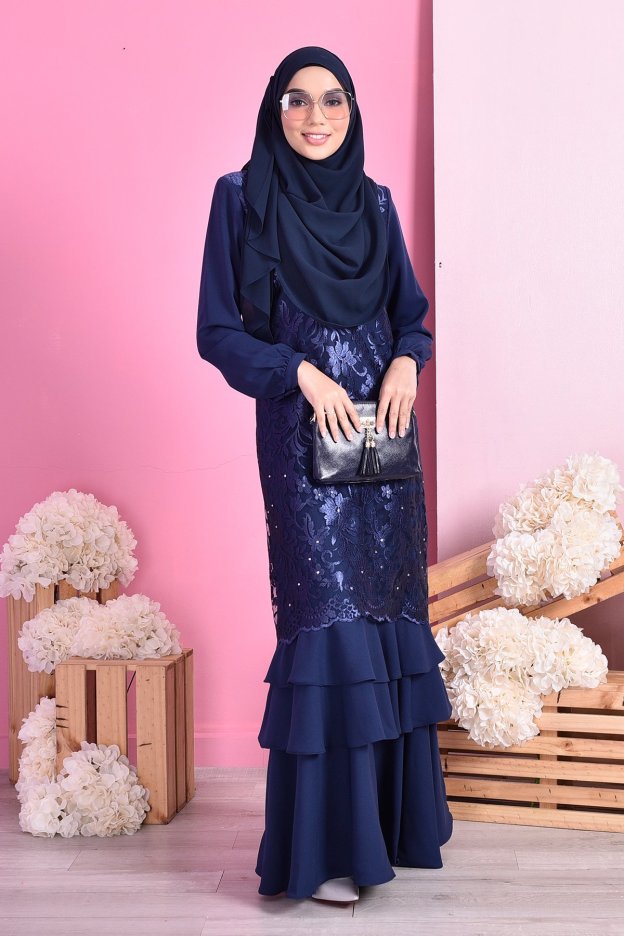 Abaya Lace Ruffle Laura - Deep Blue