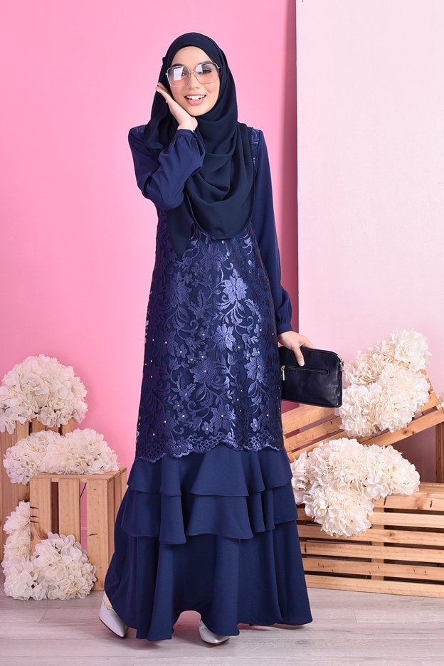 Abaya Lace Ruffle Laura - Deep Blue