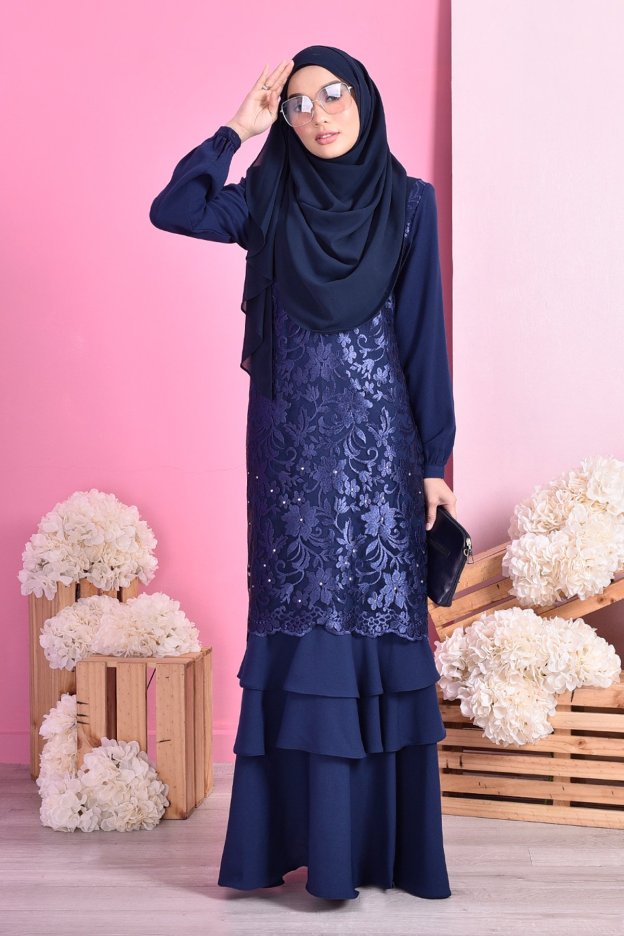 Abaya Lace Ruffle Laura - Deep Blue