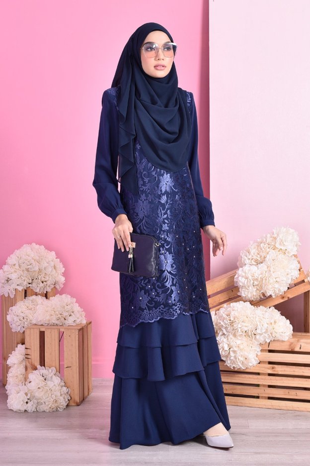 Abaya Lace Ruffle Laura - Deep Blue