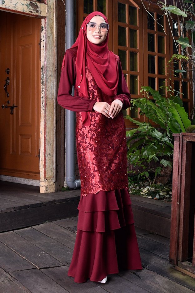 Abaya Lace Ruffle Laura - Red