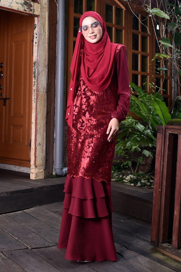 Abaya Lace Ruffle Laura - Red