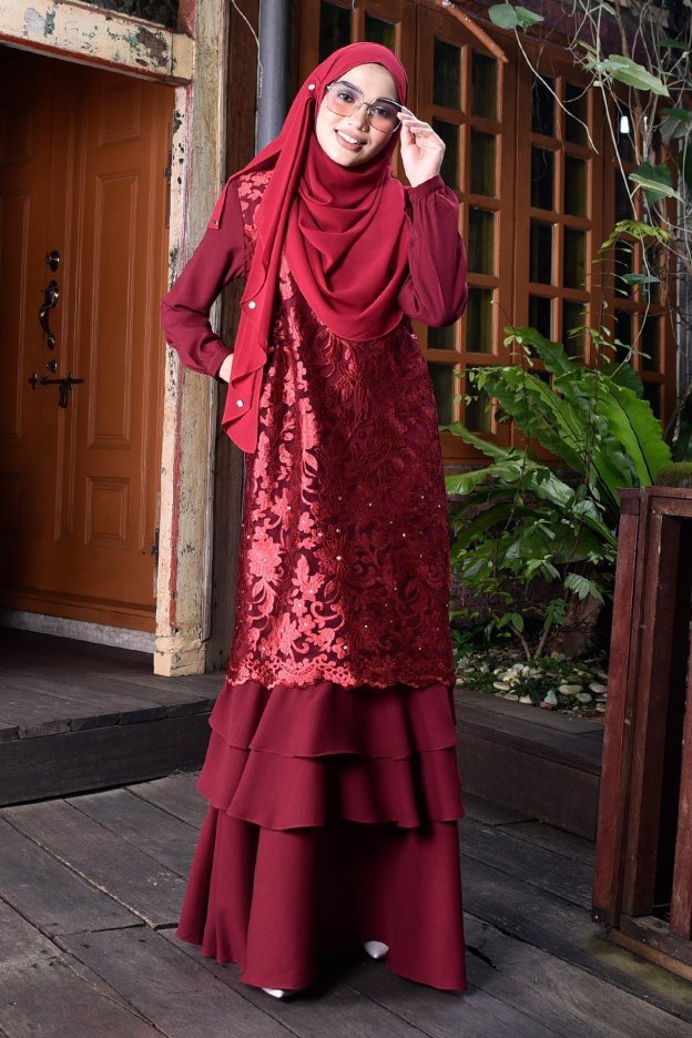 Abaya Lace Ruffle Laura - Red