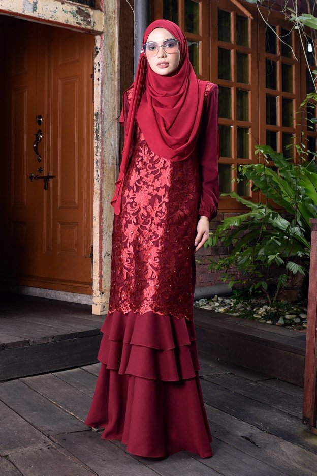 Abaya Lace Ruffle Laura - Red
