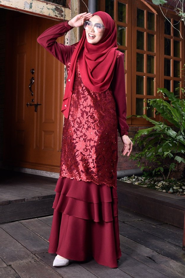 Abaya Lace Ruffle Laura - Red