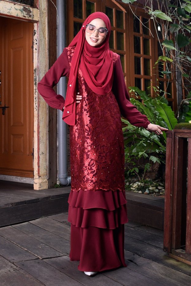 Abaya Lace Ruffle Laura - Red