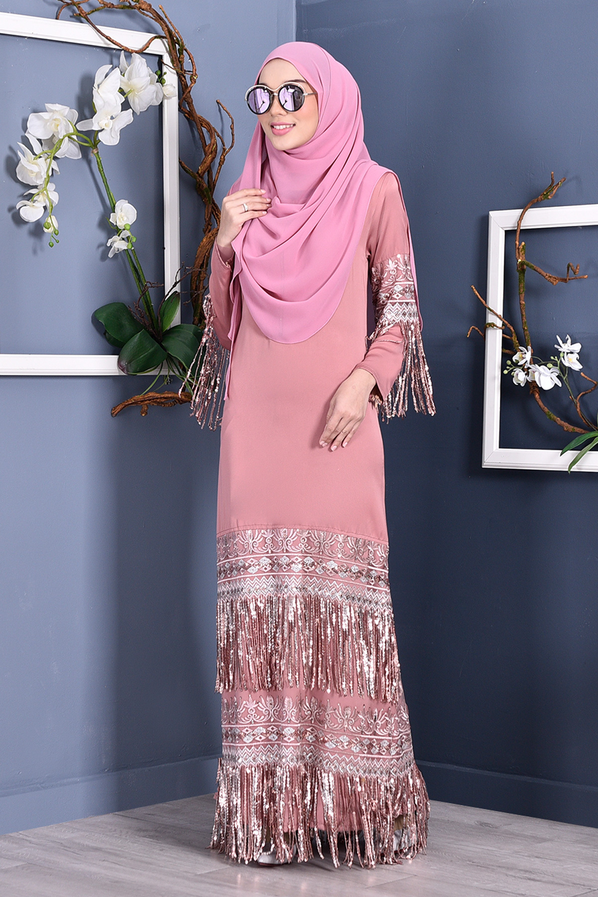 Abaya Lace Sequin Josephine - Blush Pink