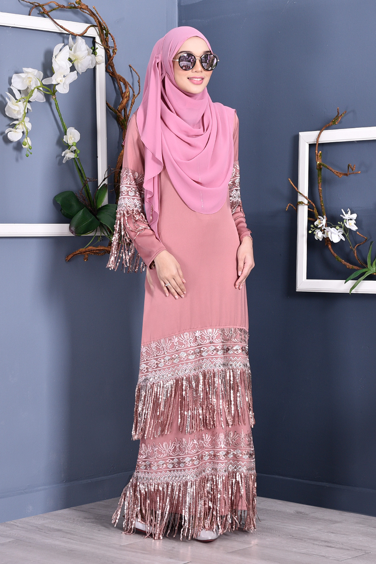 Abaya Lace Sequin Josephine - Blush Pink