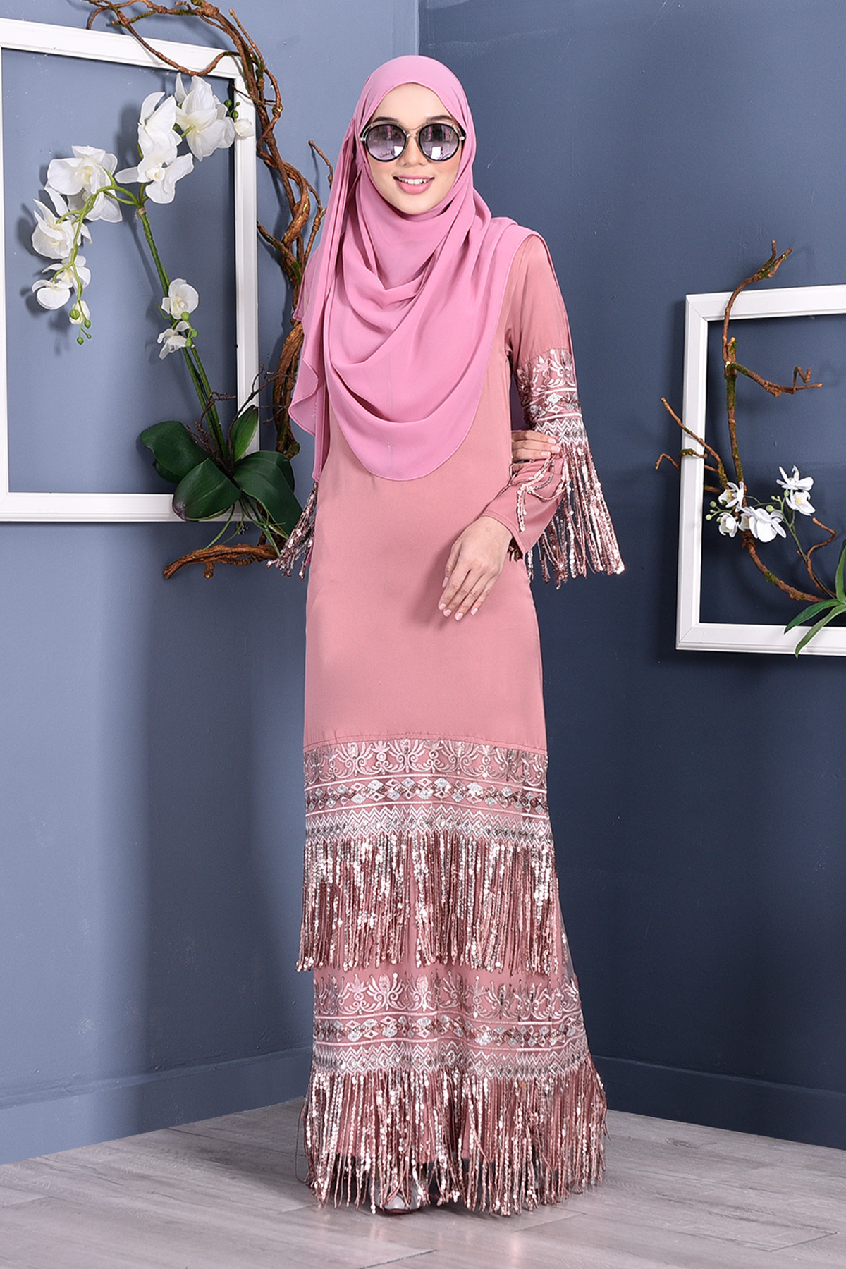 Abaya Lace Sequin Josephine - Blush Pink