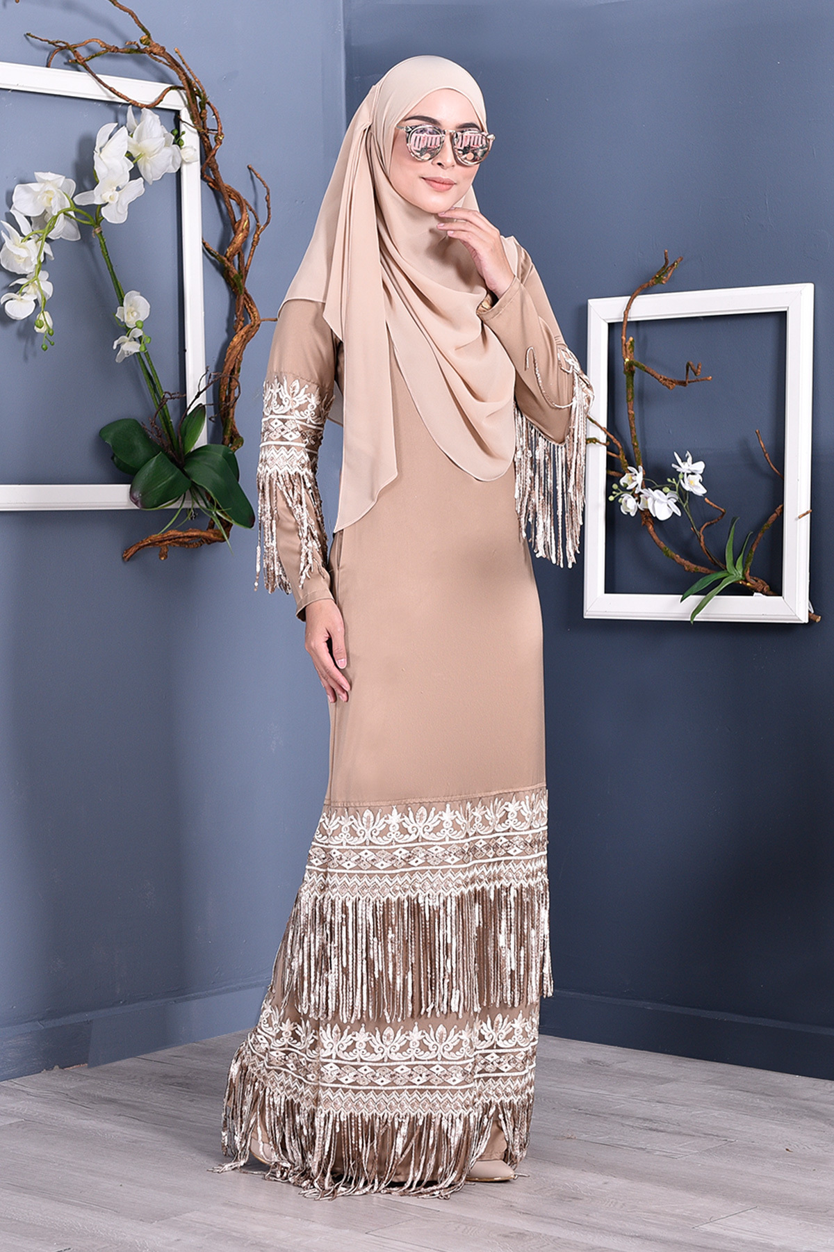 Abaya Lace Sequin Josephine - Golden Brown