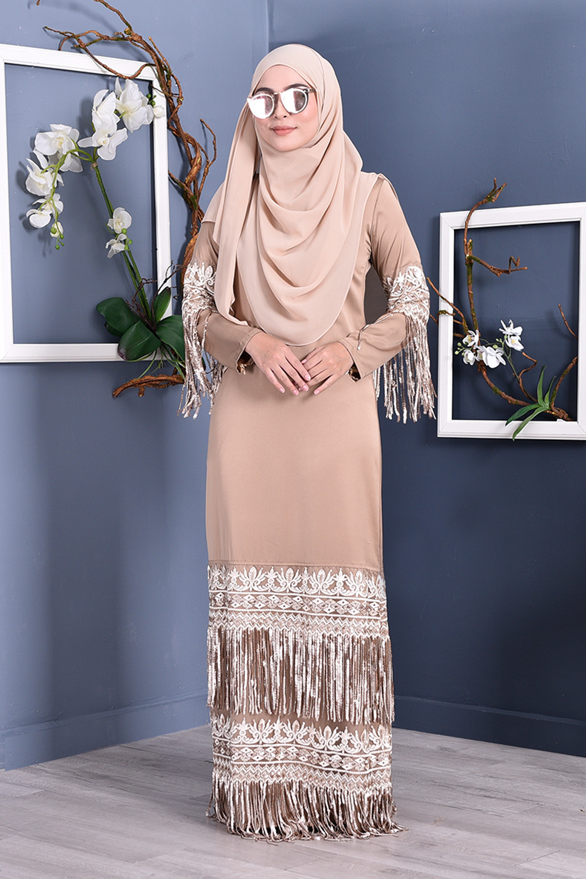 Abaya Lace Sequin Josephine - Golden Brown