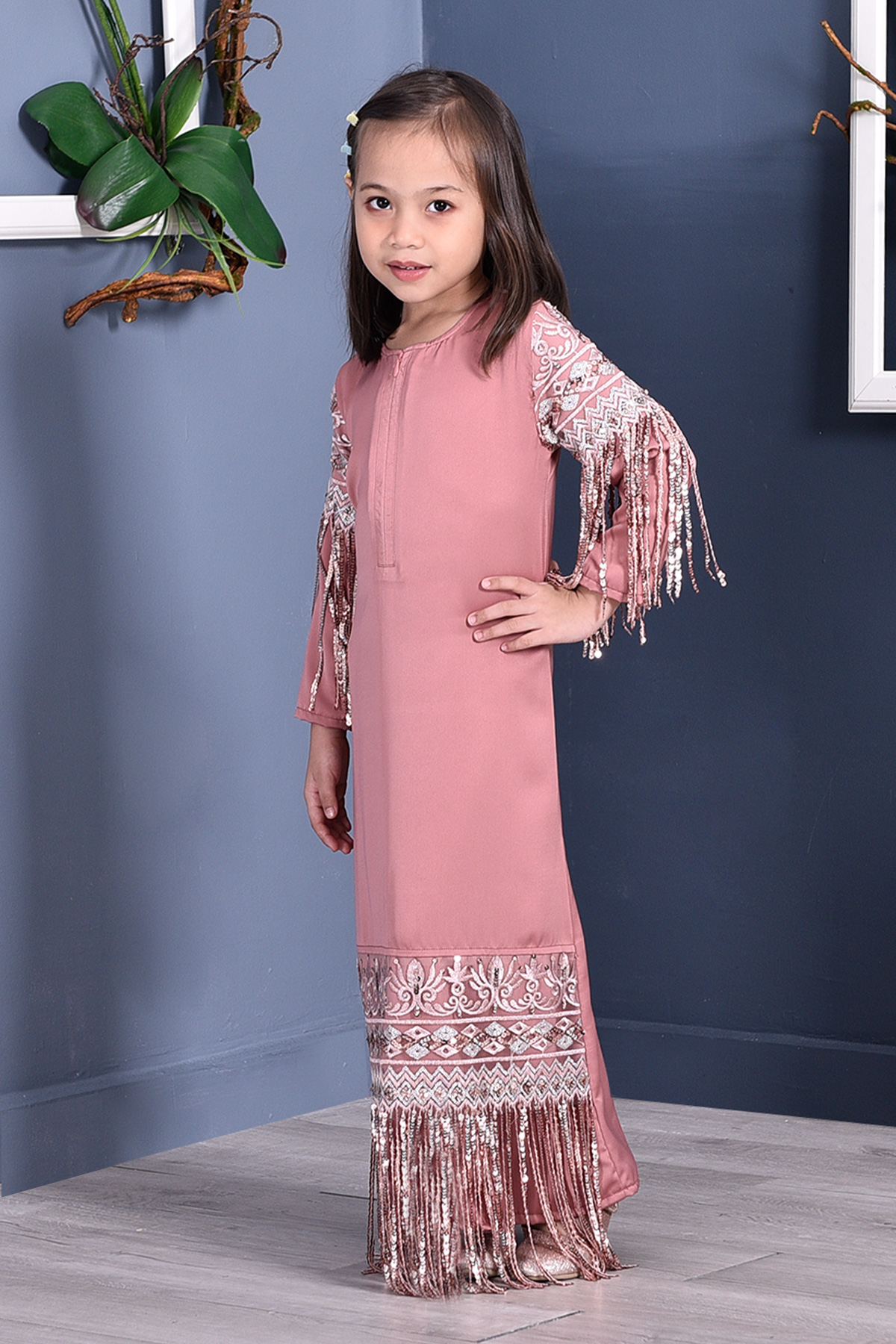 Abaya Lace Sequin Josephine Kids - Blush Pink