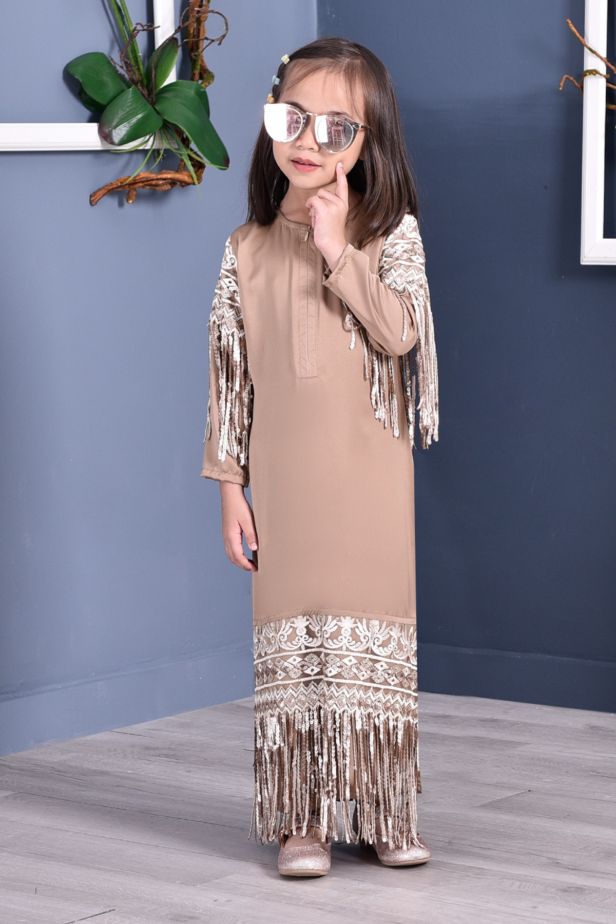 Abaya Lace Sequin Josephine Kids - Golden Brown