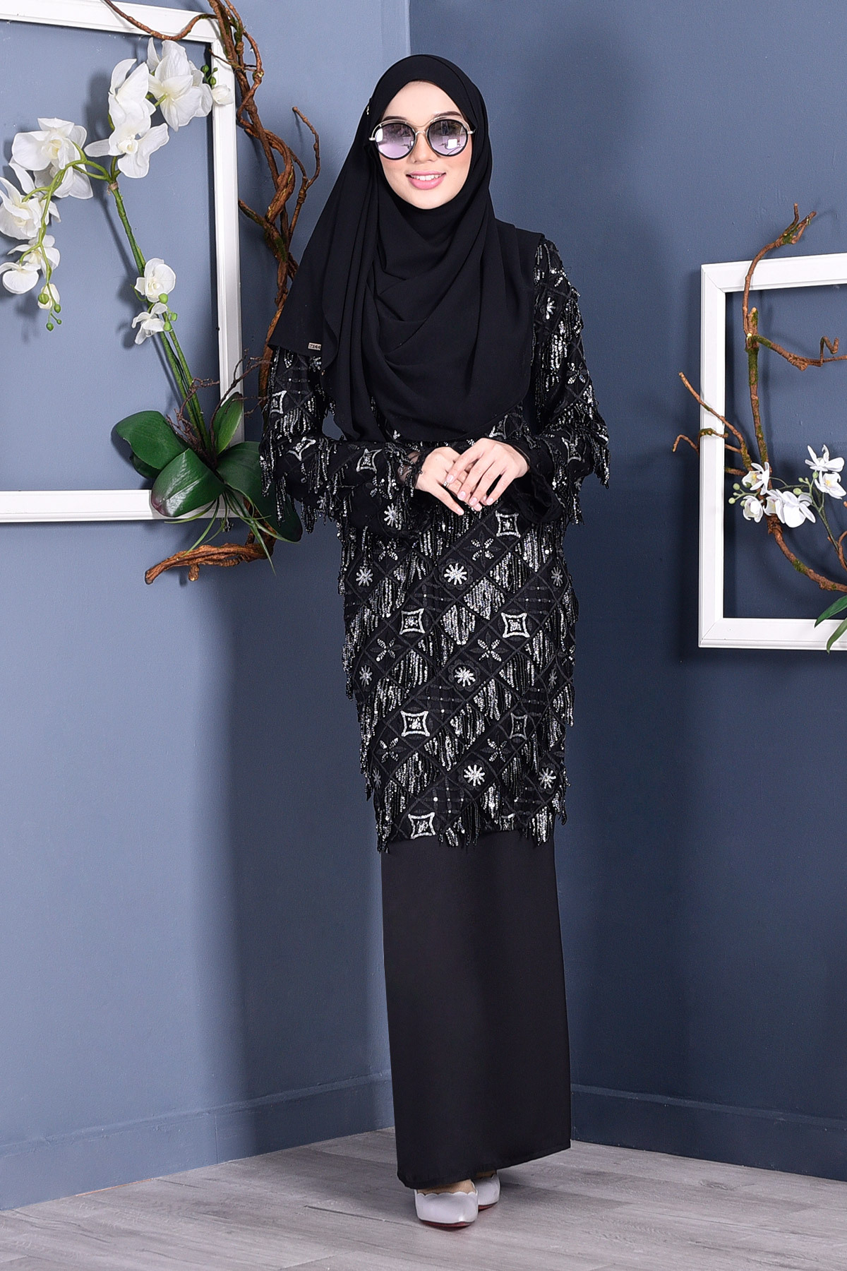 Abaya Lace Sequin Jovina - Night Fury