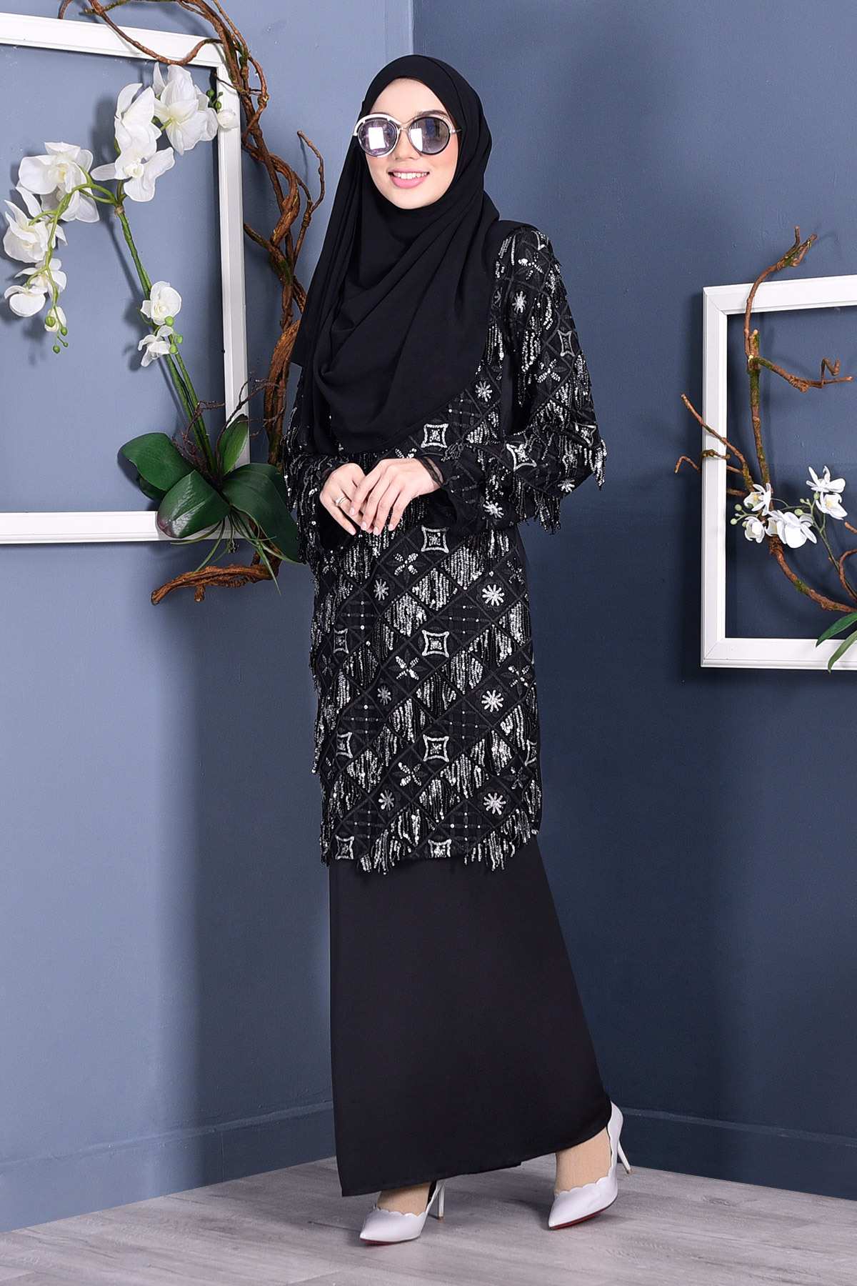 Abaya Lace Sequin Jovina - Night Fury