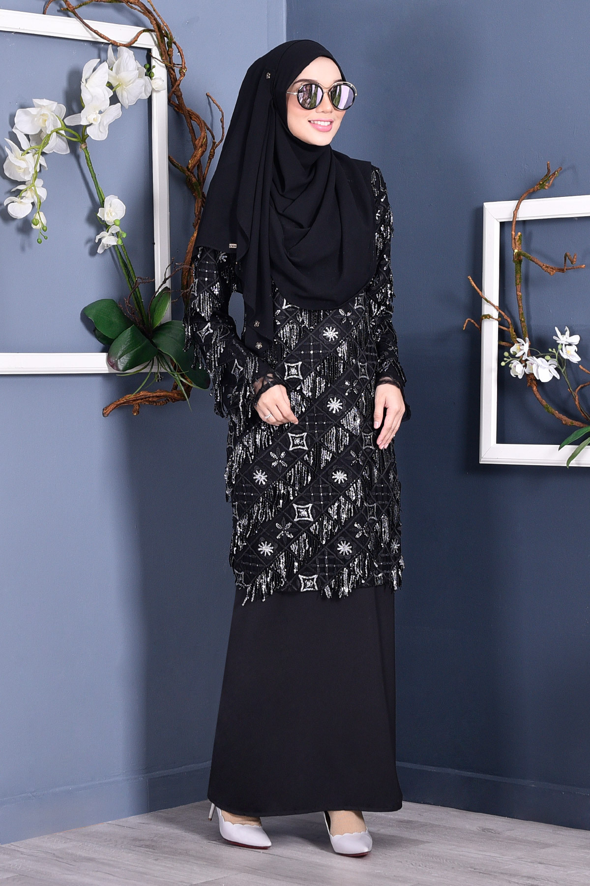 Abaya Lace Sequin Jovina - Night Fury