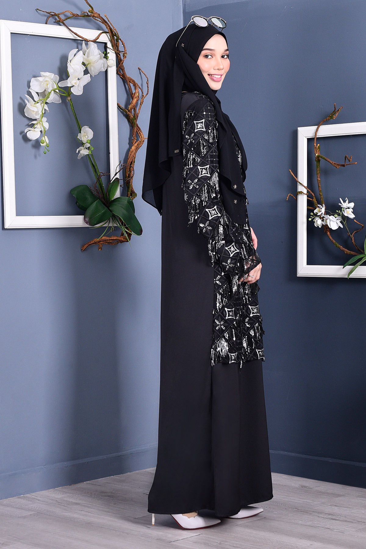 Abaya Lace Sequin Jovina - Night Fury