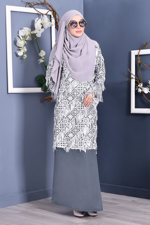Abaya Lace Sequin Jovina - Graphite Grey