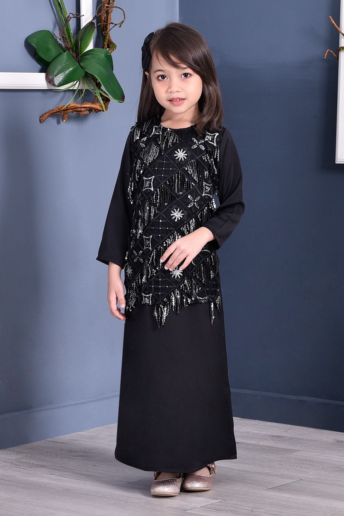 Abaya Lace Sequin Jovina Kids - Night Fury