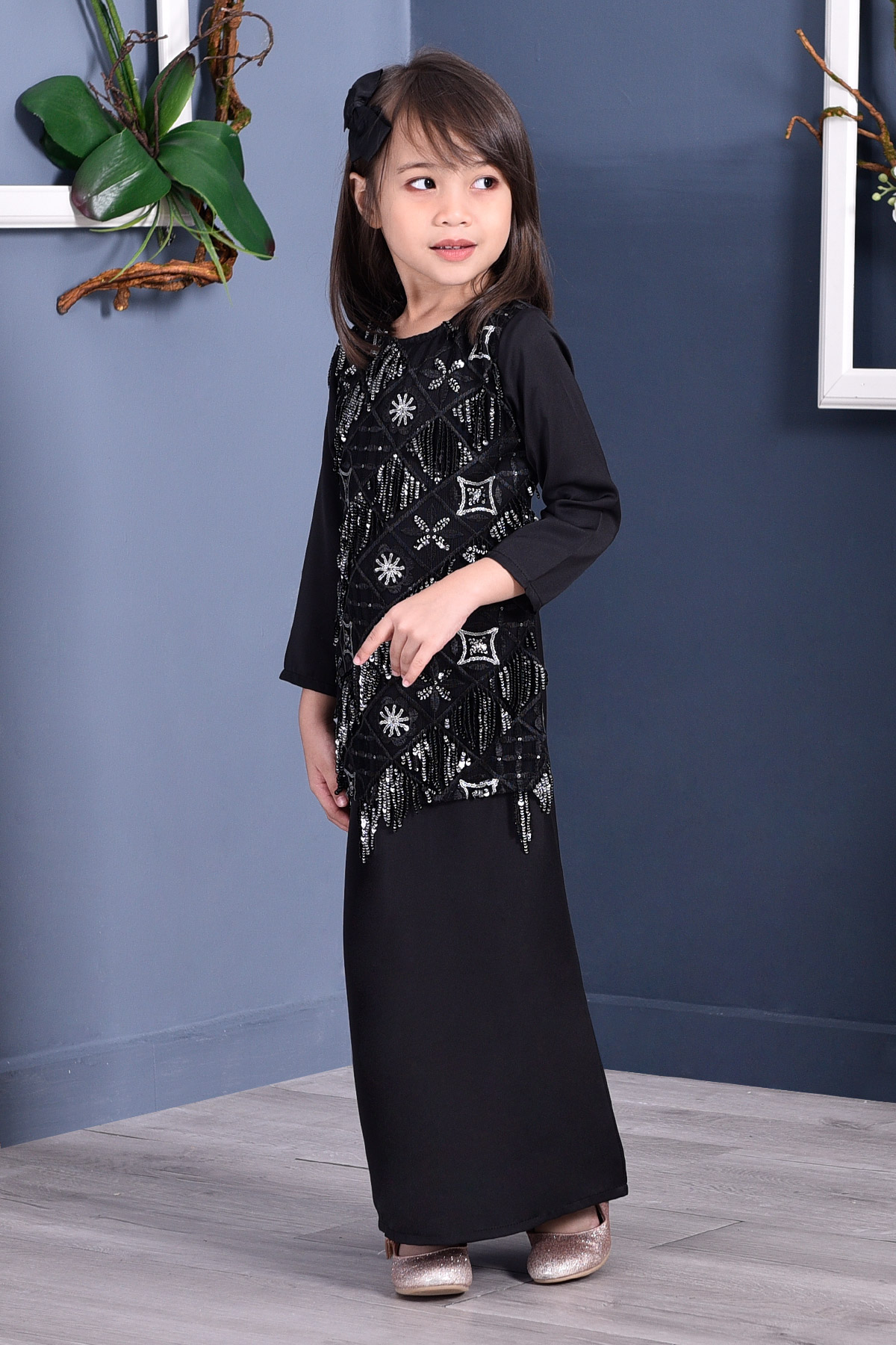 Abaya Lace Sequin Jovina Kids - Night Fury
