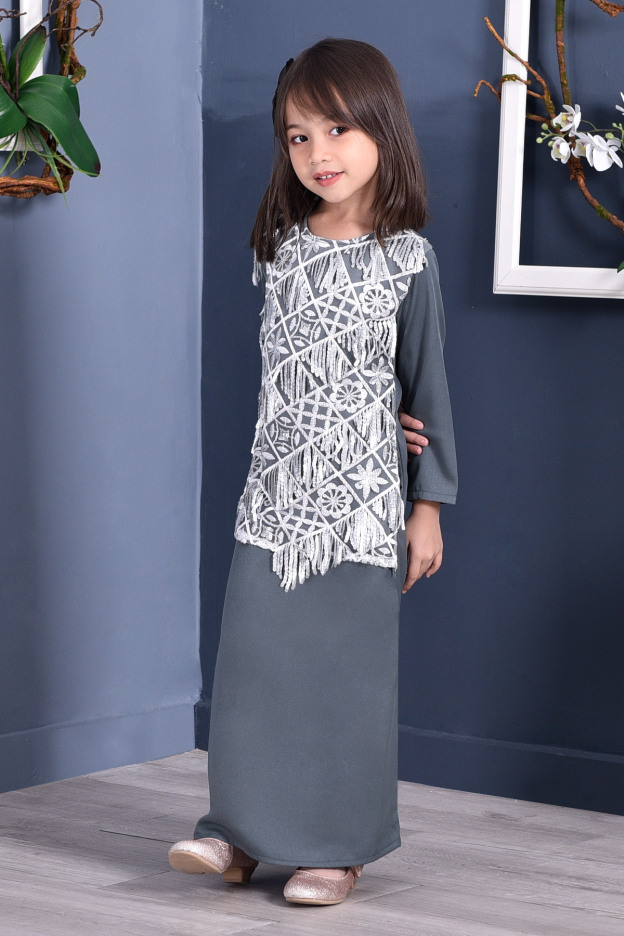 Abaya Lace Sequin Jovina Kids - Graphite Grey