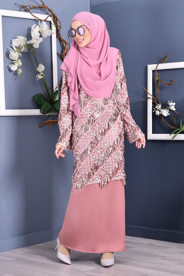 Abaya Lace Sequin Jovina - Dolce Pink