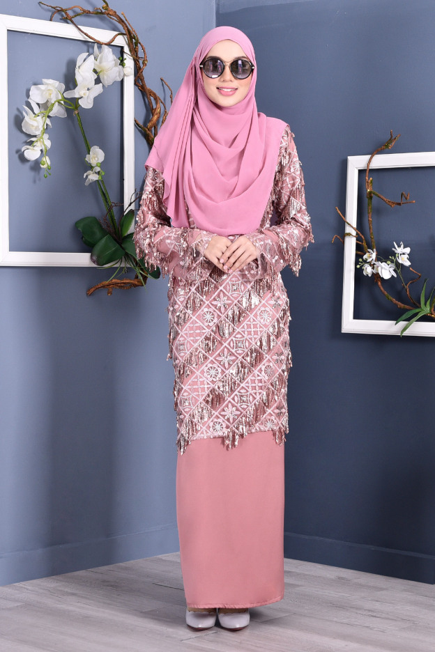 Abaya Lace Sequin Jovina - Dolce Pink