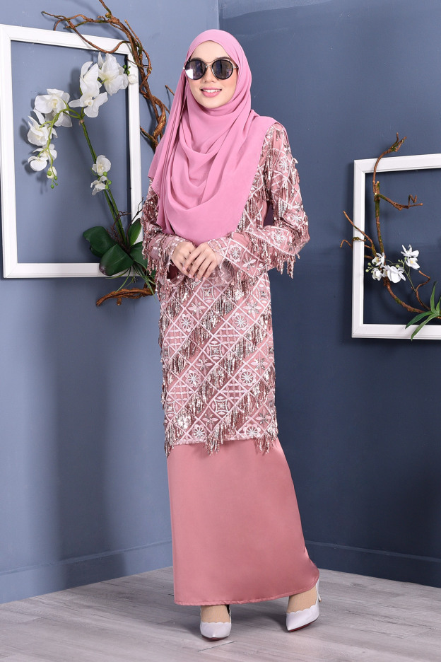 Abaya Lace Sequin Jovina - Dolce Pink