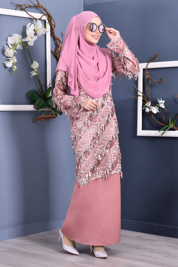 Abaya Lace Sequin Jovina - Dolce Pink