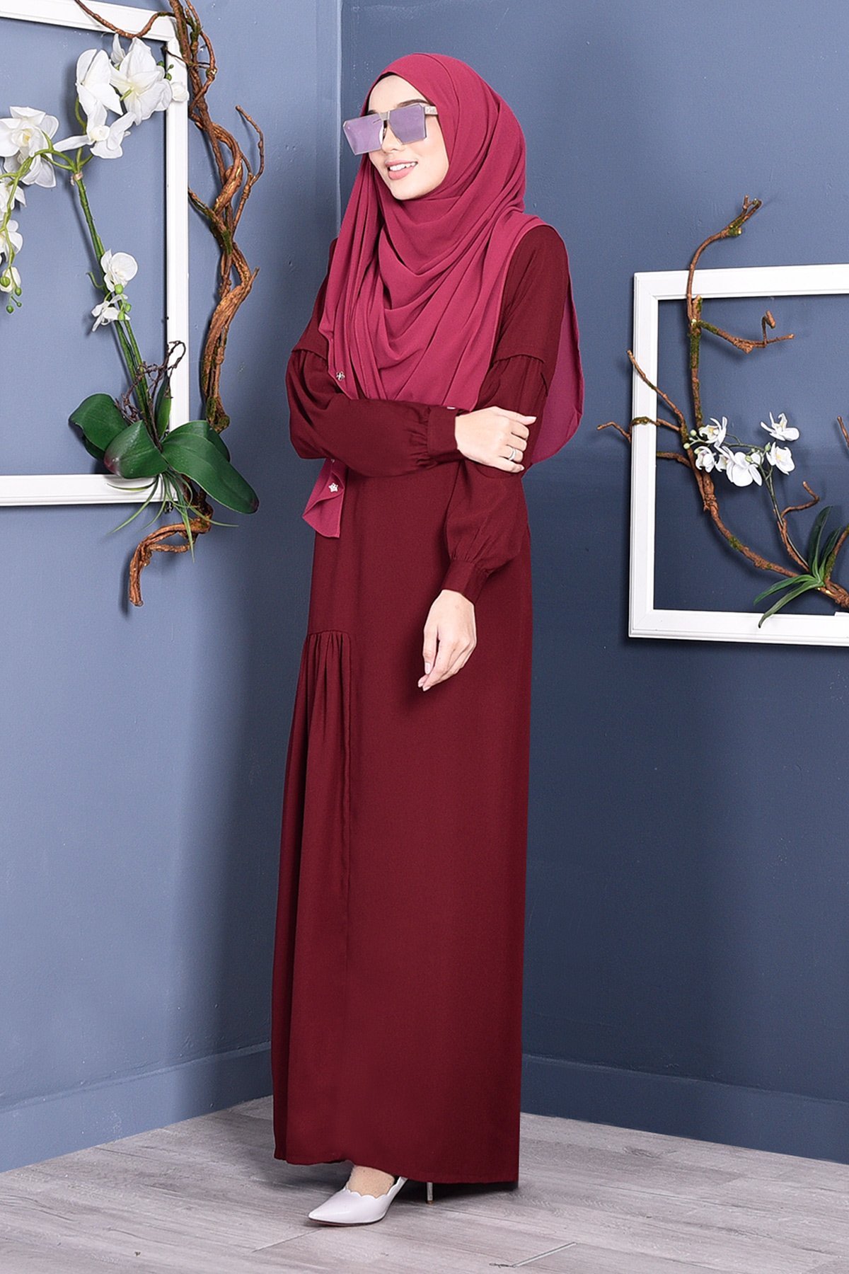 Abaya Lissa Pleated - Rouge Maroon