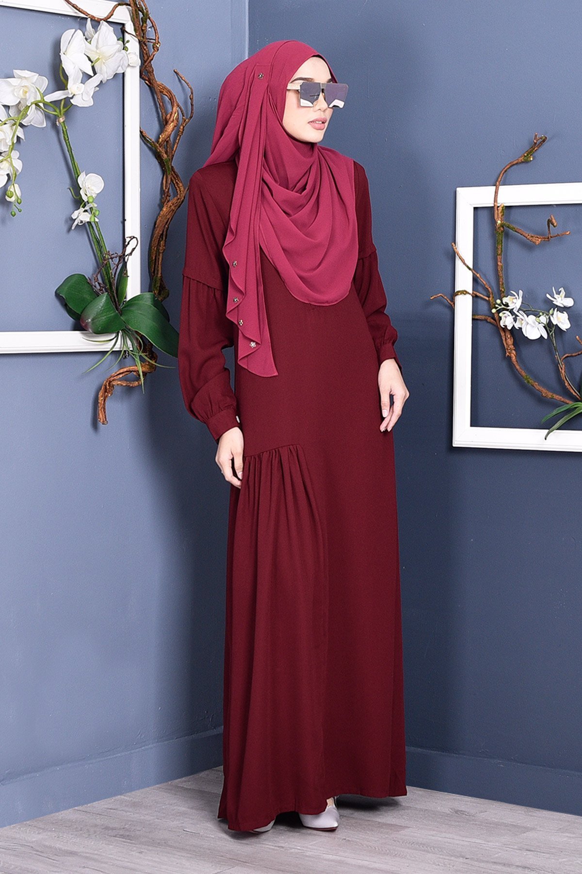 Abaya Lissa Pleated - Rouge Maroon
