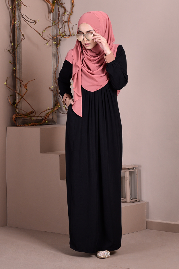 Abaya Linda Pleated - Obsidian Black