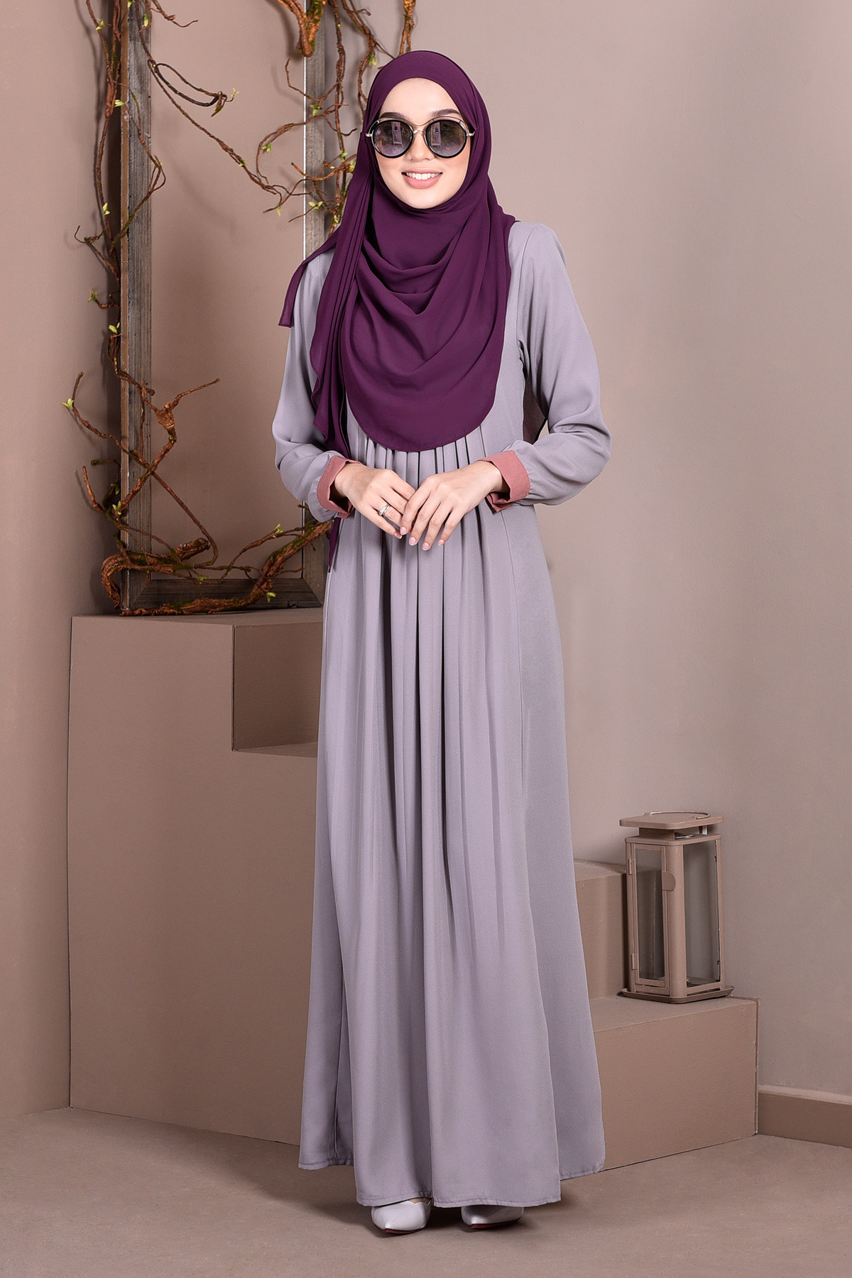 Abaya Linda Pleated - Slate Grey