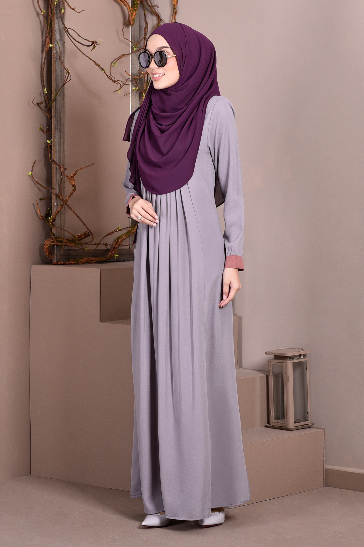 Abaya Linda Pleated - Slate Grey