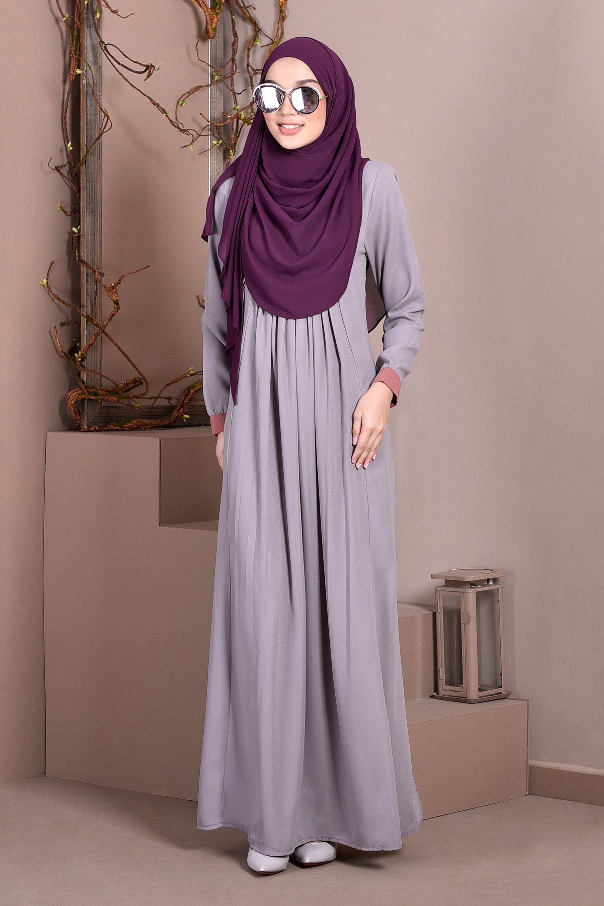 Abaya Linda Pleated - Slate Grey